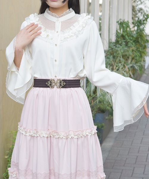 axes femme（アクシーズ ファム） ブラウス シャツ ドットチュール姫袖