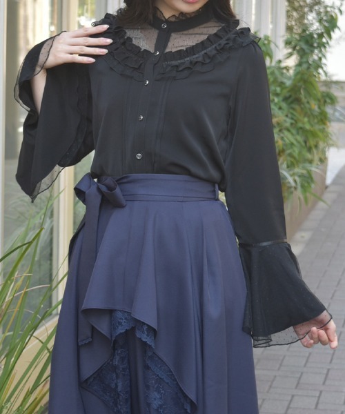 axes femme（アクシーズ ファム） ブラウス シャツ ドットチュール姫袖