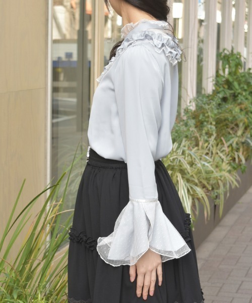 axes femme（アクシーズ ファム） ブラウス シャツ ドットチュール姫袖