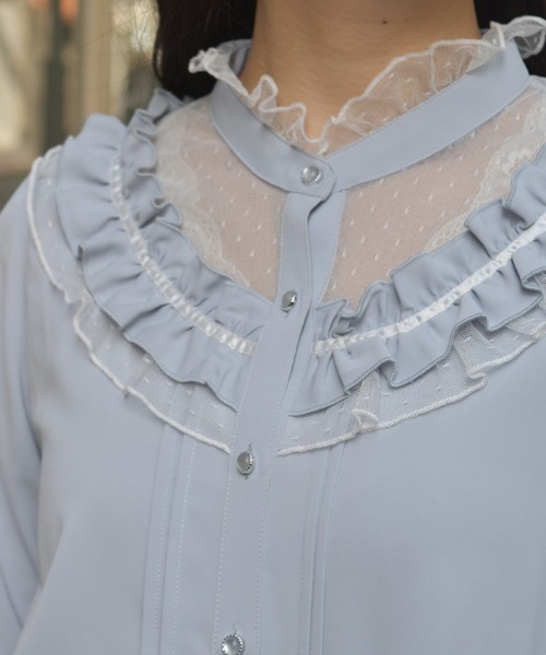 axes femme（アクシーズ ファム） ブラウス シャツ ドットチュール姫袖