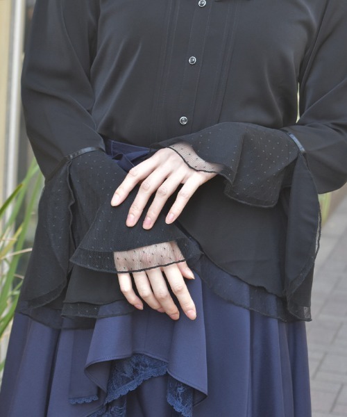 axes femme（アクシーズ ファム） ブラウス シャツ ドットチュール姫袖