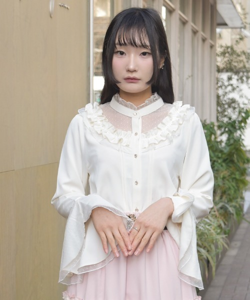 axes femme（アクシーズ ファム） ブラウス シャツ ドットチュール姫袖