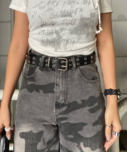 non-hedge（ノンヘッジ） パンツ スターベルト付迷彩柄ワイドパンツ