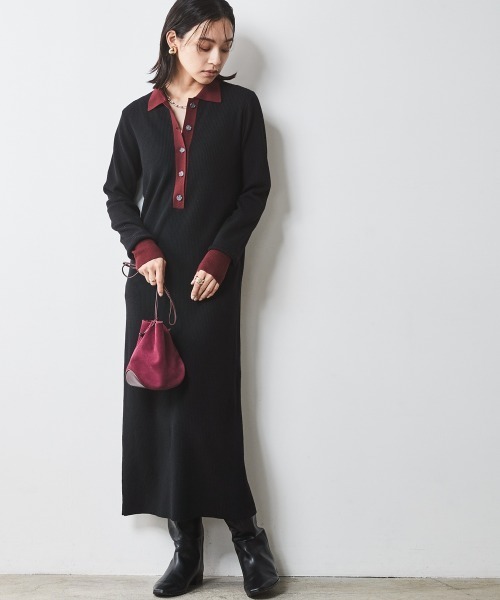 「CHIC STYLE」 ニットワンピース 4L バーガンディー レディース_画像2