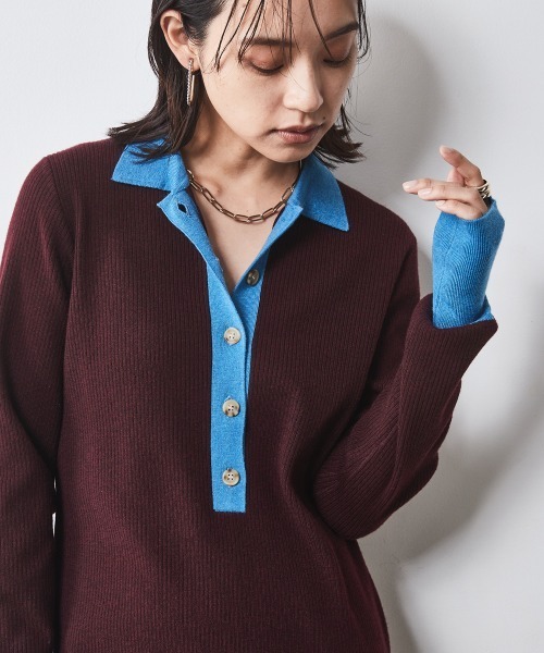 「CHIC STYLE」 ニットワンピース 4L バーガンディー レディース_画像4
