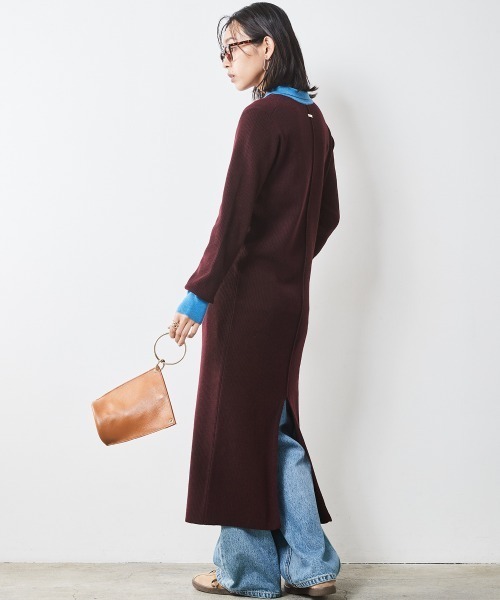 「CHIC STYLE」 ニットワンピース 4L バーガンディー レディース_画像6