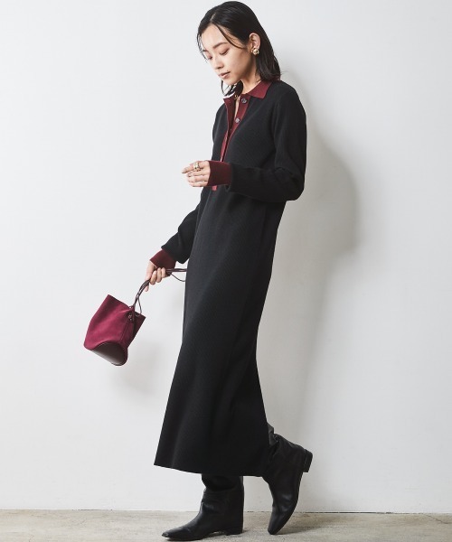 「CHIC STYLE」 ニットワンピース 4L バーガンディー レディース_画像7