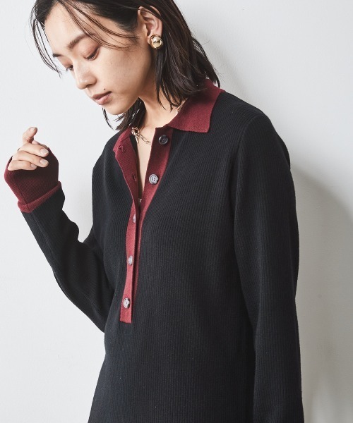 「CHIC STYLE」 ニットワンピース 4L バーガンディー レディース_画像8