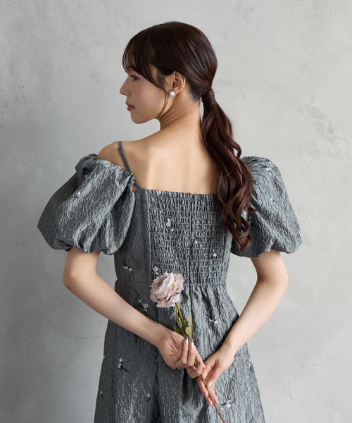 パーティードレス ドレス 3WAYスリーブフラワー刺繍ジャカードフィット＆フレアパーティードレス　結婚式　お呼ばれ　ドレス　20代 30代の画像