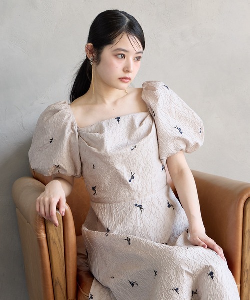 パーティードレス ドレス 3WAYスリーブフラワー刺繍ジャカードフィット＆フレアパーティードレス　結婚式　お呼ばれ　ドレス　20代 30代の画像