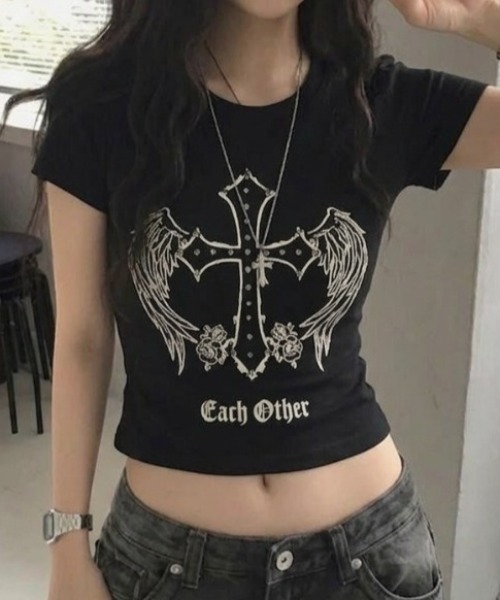 lilful tシャツ 「26年春夏新作」Y2Kデザイン スタッズアクセント
