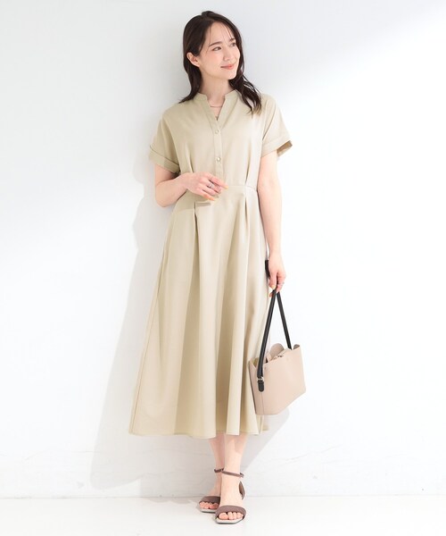 ベージュ 半袖ワンピース SHOO・LA・RUE（シューラルー） ワンピース 半袖 「洗濯機可／洗濯後