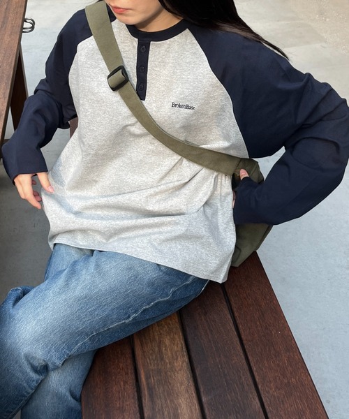 「BROKEN BASE」 長袖Tシャツ MEDIUM ネイビー メンズ_画像6