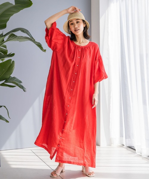 niko and…（ニコアンド） 7分袖ワンピース LARGE レッド レディース