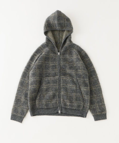 PULP/417EDIFICE カーディガン MOHAIR MIX KNIT ZIPUP HOODIE CHECK