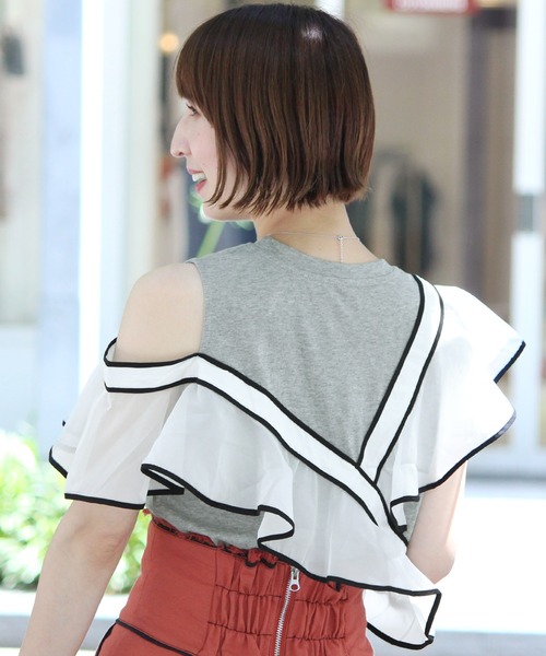 soorploom エッセンシャル トップス フリル tシャツ フリル アシンメトリー カットソー Tシャツ レディース 半袖