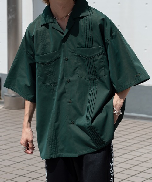 Perushu シャツ 半袖 ダブルポケット開襟キューバシャツ メンズ