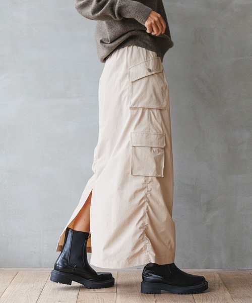 (完売品)8YARDS カーゴスカート ベージュ S BAYFLOW（ベイフロー） ロング スカート Wポケットカーゴスカート