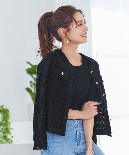 Tiaclasse カーディガン ツイードニットカーディガン レディース