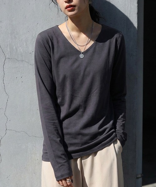 アンティカ antiqua tシャツ 長袖 綿100 無地 Vネック ロンT レディース | antiqua | 03
