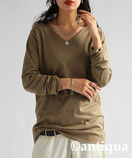 アンティカ antiqua tシャツ 長袖 綿100 無地 Vネック ロンT レディース | antiqua | 23