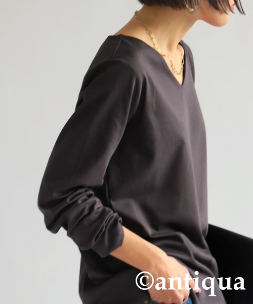 アンティカ antiqua tシャツ 長袖 綿100 無地 Vネック ロンT レディース | antiqua | 18