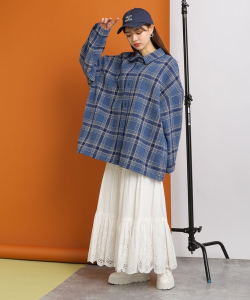 ブラウス シャツ BLUE CHECK SHIRTS レディース AsheKsha ブラウス シャツ チェック柄オーバーサイズシャツ