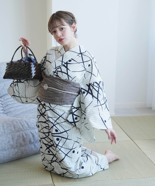しじら織り　浴衣　藍染　手縫い 美品 しじら織浴衣 手縫い【ブルーチェック】お単衣としても