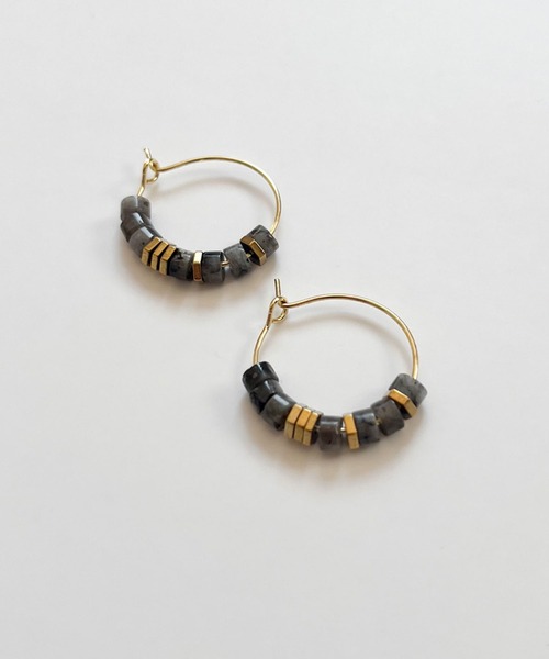 美品お得✨【 luijewelry】stone charm＋フープピアス ホワイトストーンフープバーフックピアス | 激安ピアスの通販