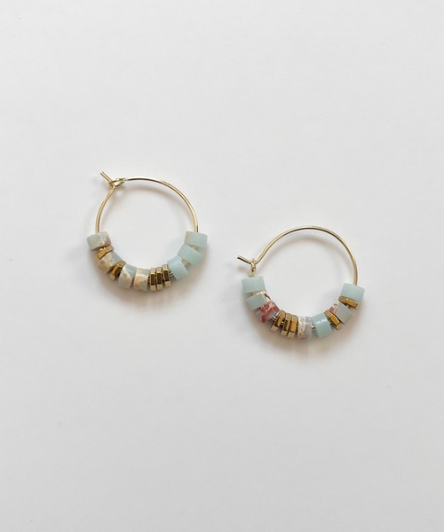 美品お得✨【 luijewelry】stone charm＋フープピアス ホワイトストーンフープバーフックピアス | 激安ピアスの通販