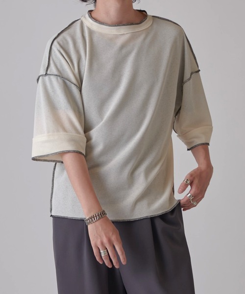 tシャツ Tシャツ シアーワッフル配色ステッチカットソー メンズ 