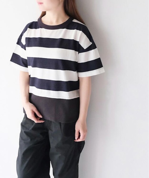 tシャツ vent blanc/ヴァンブランカノコボーダー デザインプルオーバー レディース