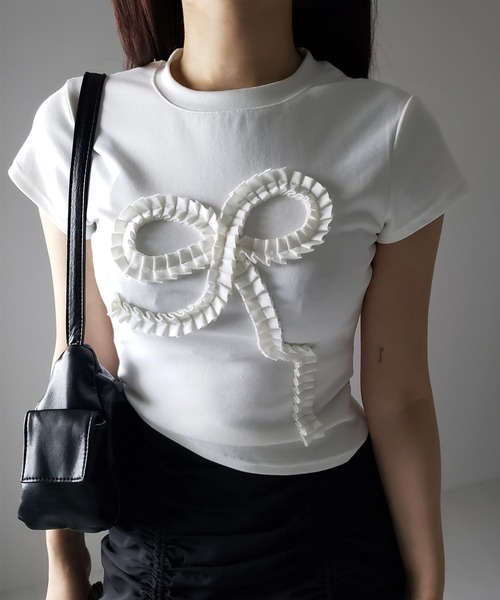 me+em select tシャツ 「 3color 」フリルリボンモチーフスリム