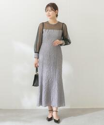 カエン kaene ミックスレース ワンピース ドレス ロング マキシ丈 フレア kaene（カエン） ワンピース エンボスフラワードットミックスドレス