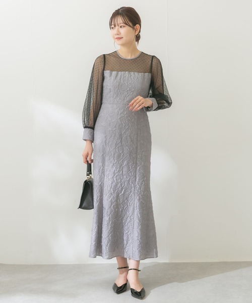 kaene ワンピース kaene エンボスフラワードットミックスドレス