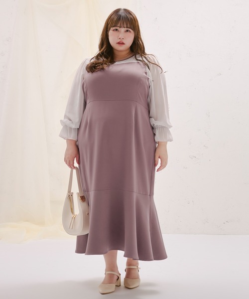 Louiosy ワンピース 「大きいサイズ」シアー切り替えマーメイド