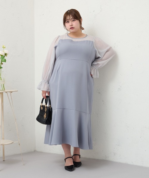 Louiosy（ルオシー） ワンピース 「大きいサイズ」シアー切り替え