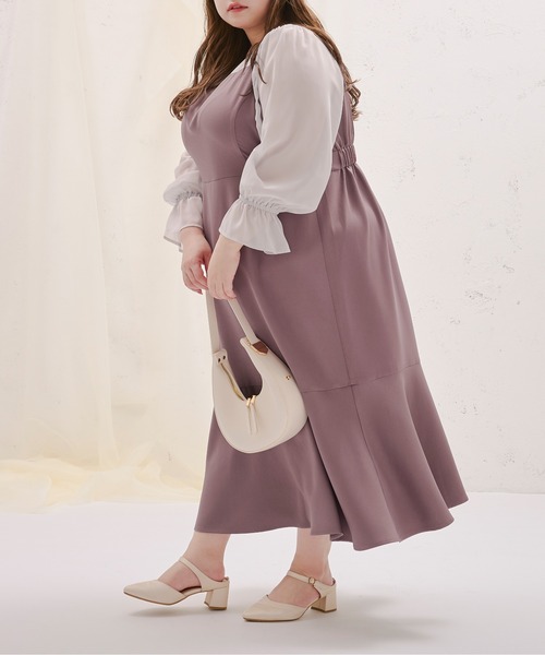 大きいサイズ レディース ワンピース　シアー　異素材　春夏 秋 新品 長袖 Louiosy ワンピース 「大きいサイズ」シアー切り替えマーメイド