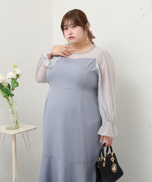 Louiosy（ルオシー） ワンピース 「大きいサイズ」シアー切り替え