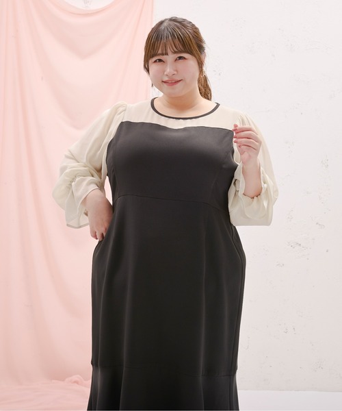 Louiosy ワンピース 「大きいサイズ」シアー切り替えマーメイド