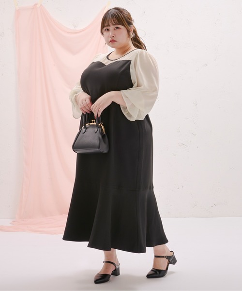 Louiosy ワンピース 「大きいサイズ」シアー切り替えマーメイド