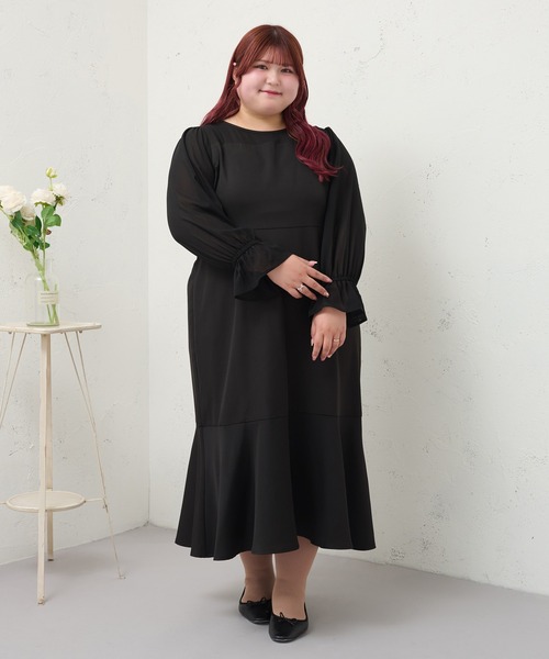 Louiosy ワンピース 「大きいサイズ」シアー切り替えマーメイド