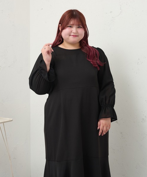Louiosy（ルオシー） ワンピース 「大きいサイズ」シアー切り替え