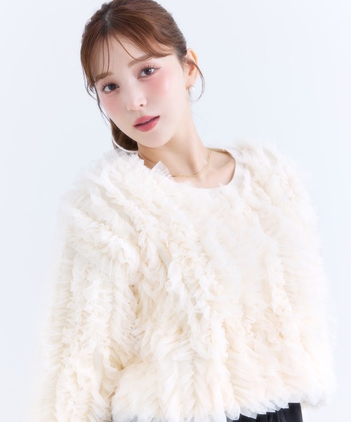 ニット セーター フリルチュールニットプルオーバー レディース eimy istoire ニット セーター フリルチュールニットプル