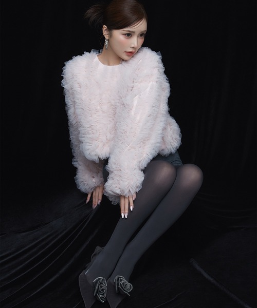 フリルチュールニットプルオーバー eimy istoire eimy istoire ニット セーター フリルチュールニットプル