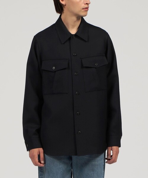 週末値下げ　TOMORROWLAND ウールジャケットシャツ ブラック L TOMORROWLAND（トゥモローランド） シャツ ウール シャツブルゾン