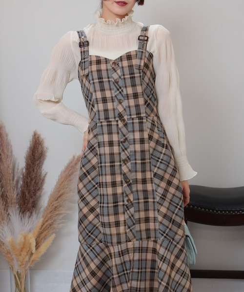 pumpkin port（パンプキンポート） ジャンパースカート チェック柄 裾