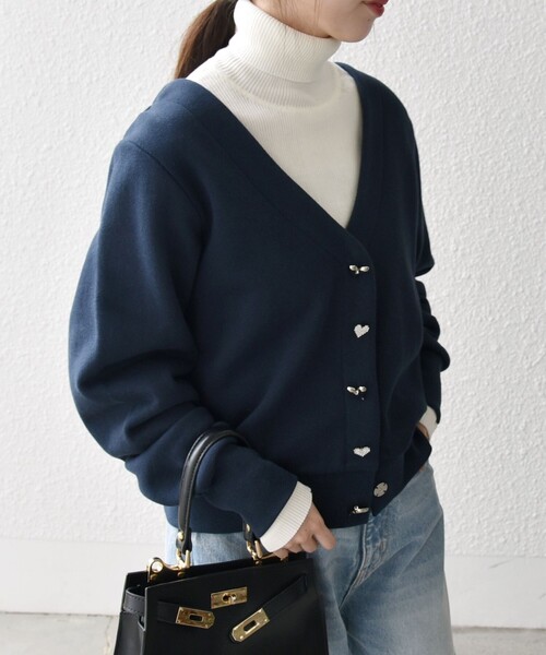 SHIPS for women / シップスウィメン SHIPS any:〈手洗い可能〉裏起毛 ハート ビジュー Vネック スウェット カーディガン SHIPS any カーディガン any:「手洗い可能」裏起毛 ハート