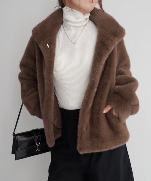 Rashik コート アウター スタンドネックファージャケット レディース