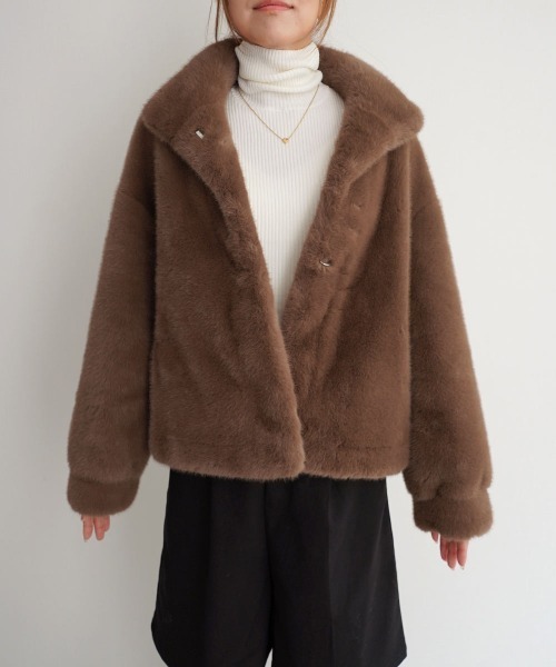 Rashik コート アウター スタンドネックファージャケット レディース